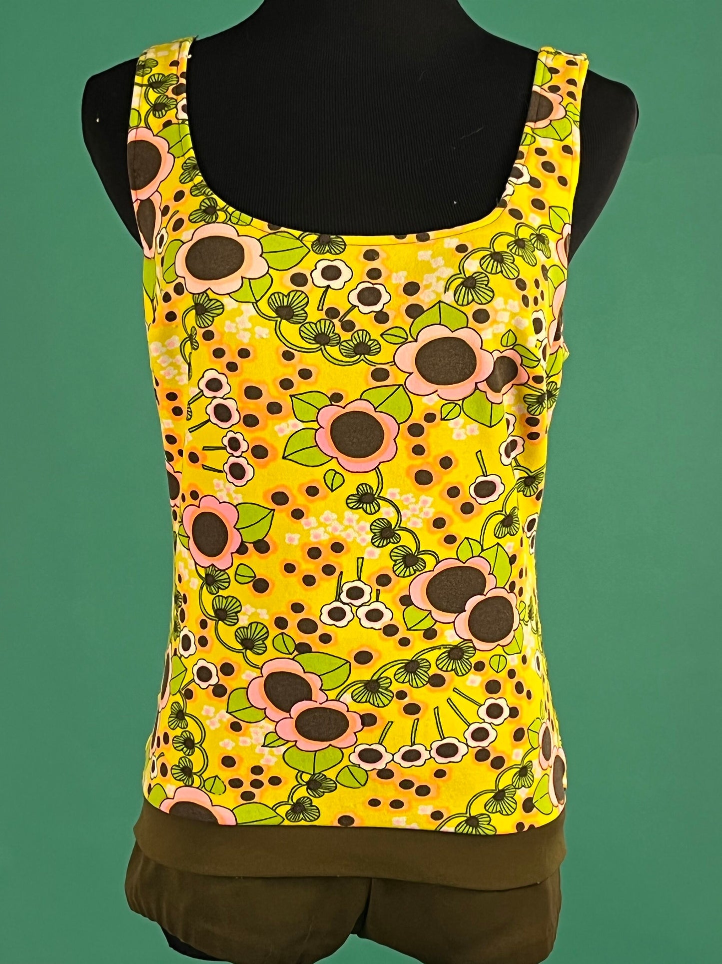 Bright Hippie Flower Vintage 60s High Waisted Two Piece Swimsuit size Small