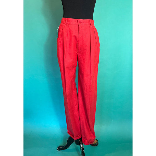 Vintage 80s Pleated pants/ red high rise slacks/ Retro Preppy Hipster Tapered Cotton Trouser Pants size 38F