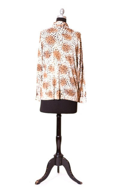 Vintage Vtg 1980's 80s Cheetah Print  Long Sleeve Collar Shirt size M