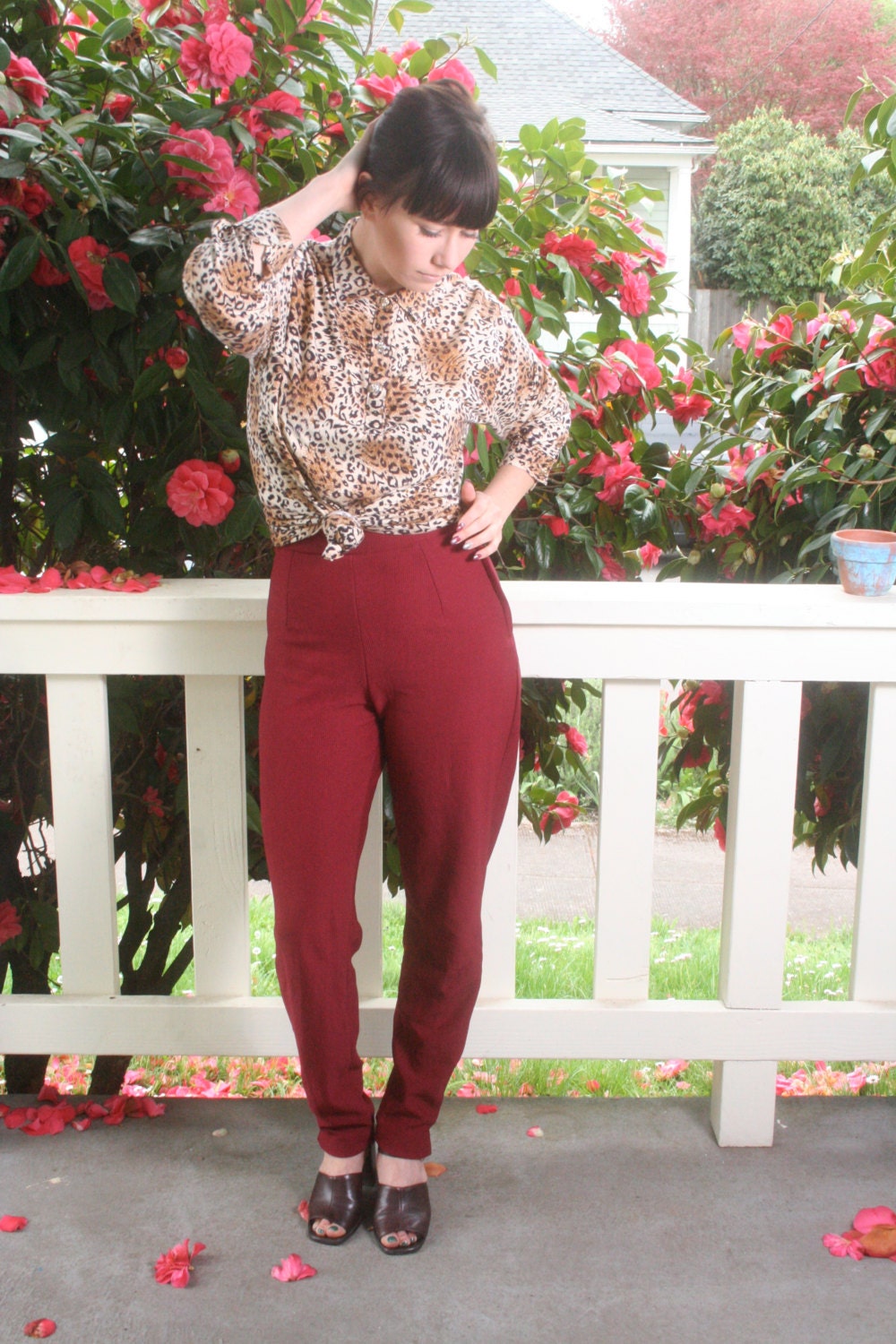 Vintage Vtg 1980's 80s Cheetah Print  Long Sleeve Collar Shirt size M