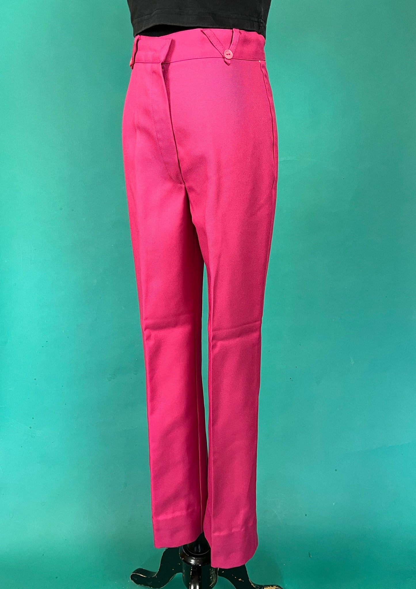 60s Hot Pink High Waist Pleat Triangle Belt Loop Dress Trouser pants size 7/8 XXS