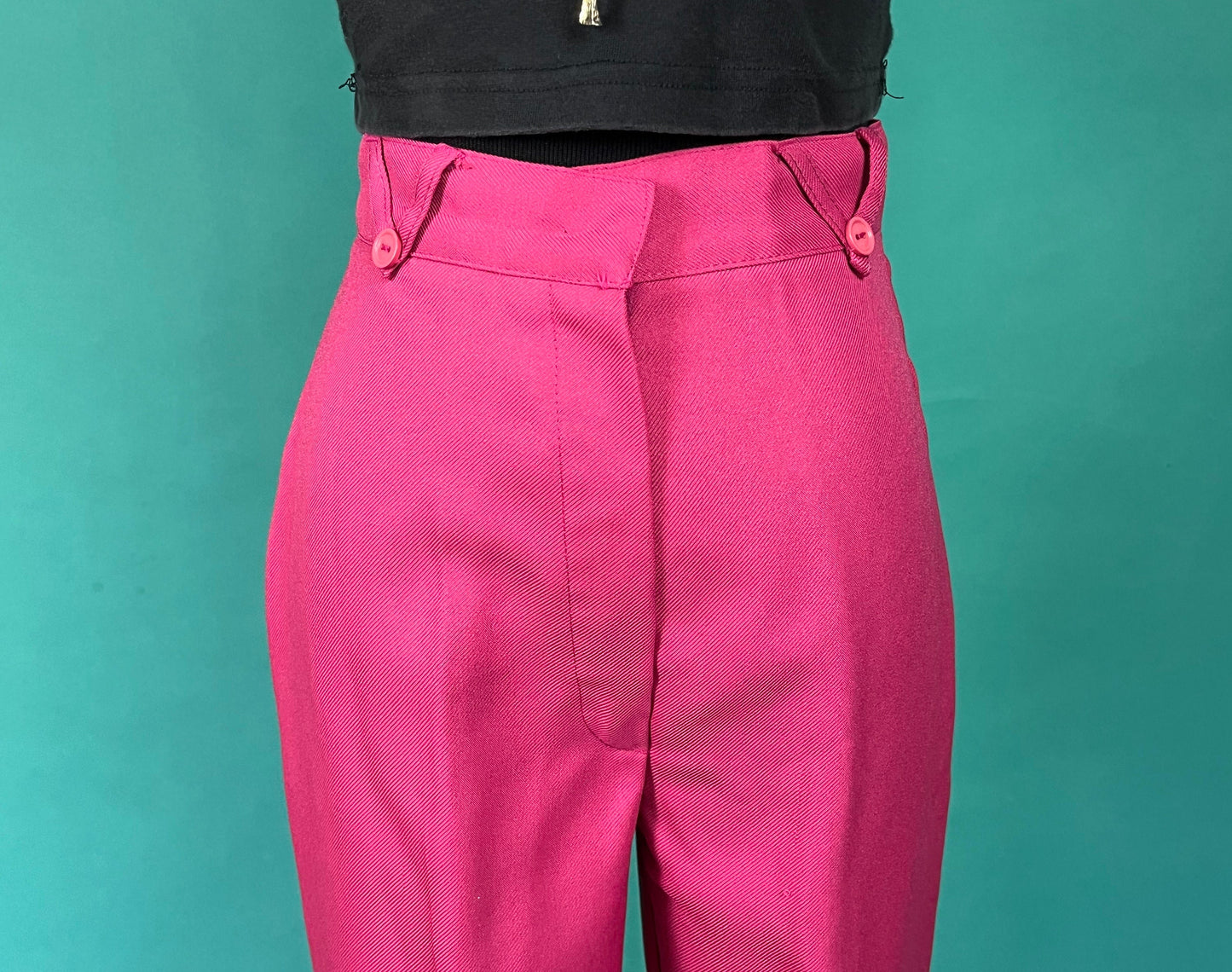 60s Hot Pink High Waist Pleat Triangle Belt Loop Dress Trouser pants size 7/8 XXS