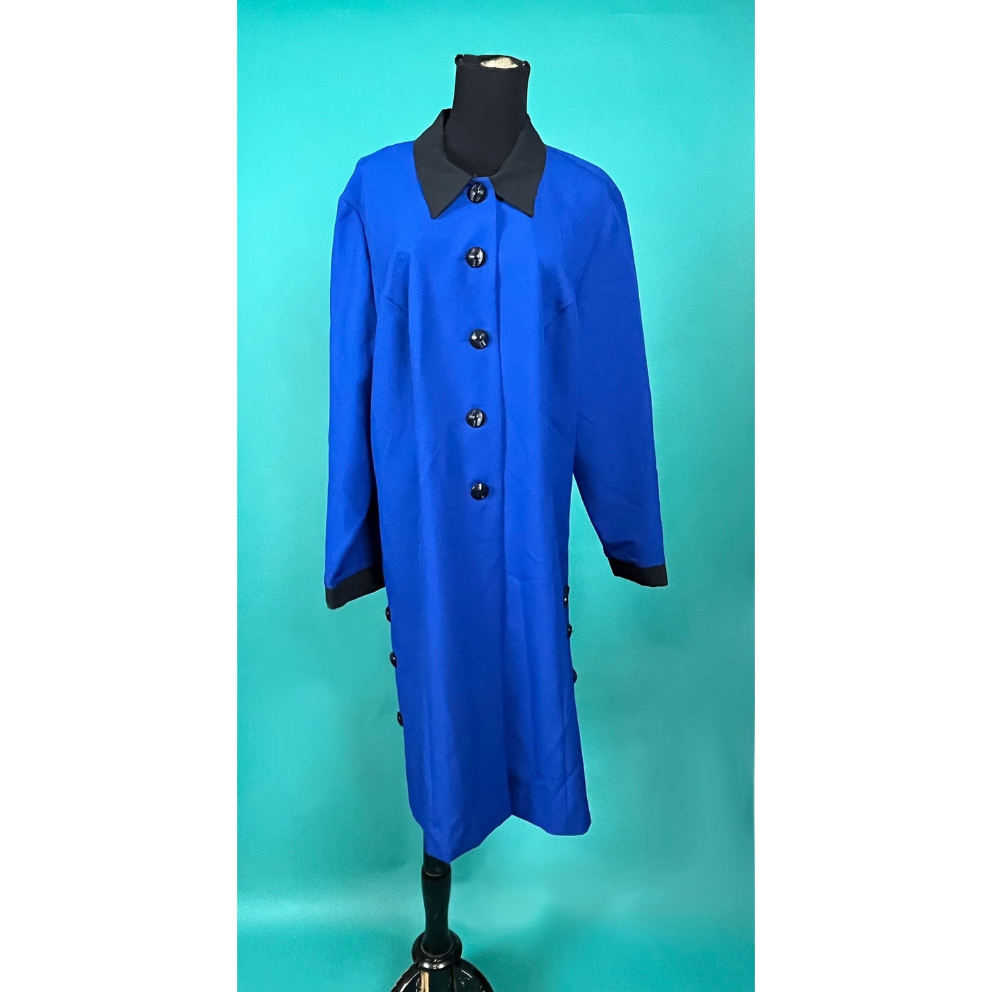 Vintage 90s Volup Kelly Blue and Black Accent Button Up Collared Dress Suit Coat 18W