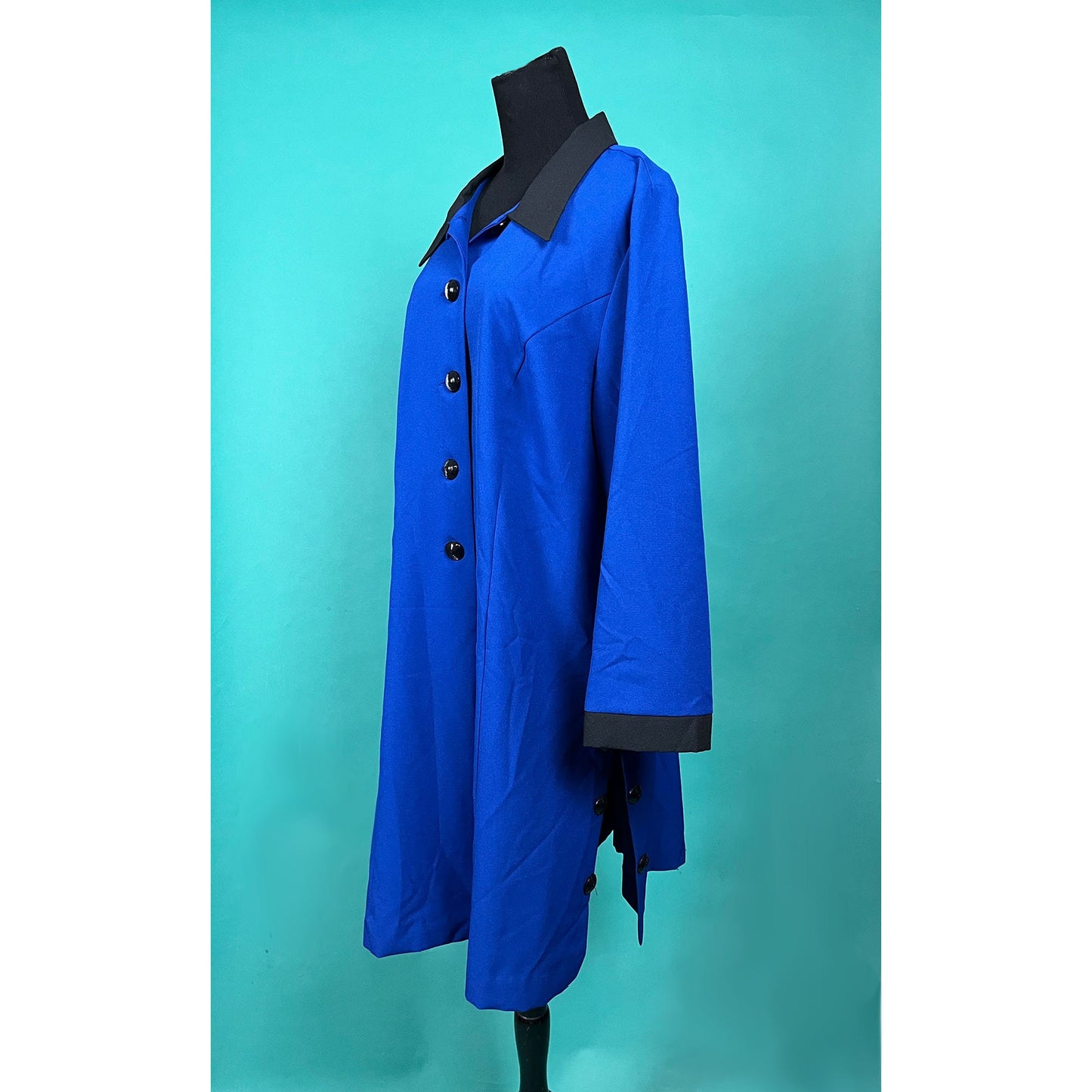 Vintage 90s Volup Kelly Blue and Black Accent Button Up Collared Dress Suit Coat 18W