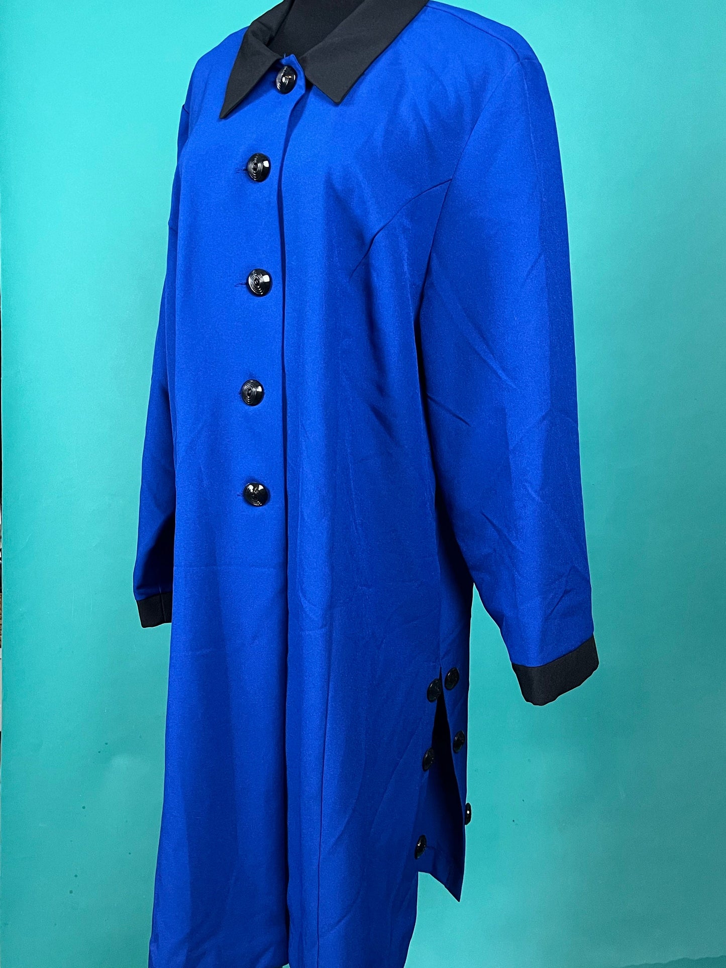 Vintage 90s Volup Kelly Blue and Black Accent Button Up Collared Dress Suit Coat 18W