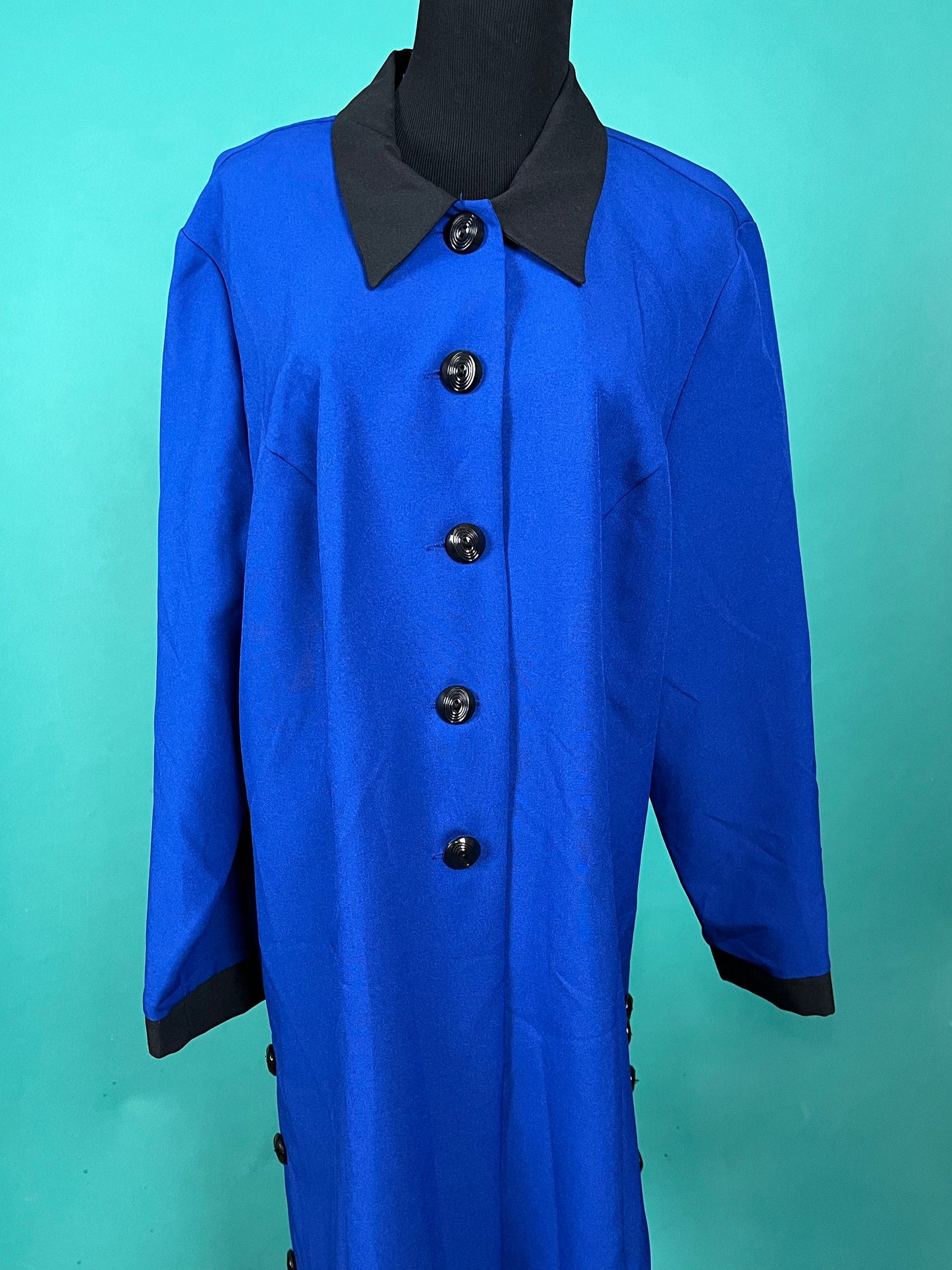 Vintage 90s Volup Kelly Blue and Black Accent Button Up Collared Dress Suit Coat 18W