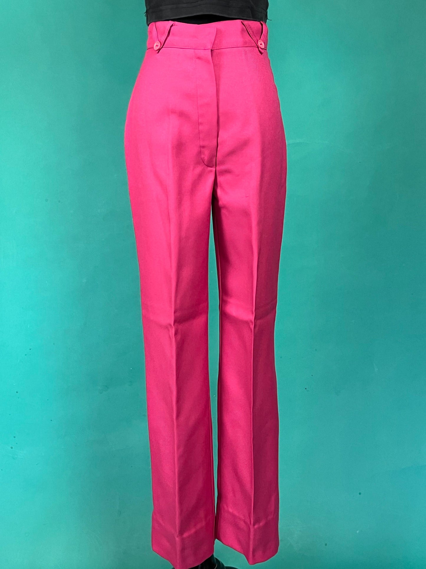 60s Hot Pink High Waist Pleat Triangle Belt Loop Dress Trouser pants size 7/8 XXS