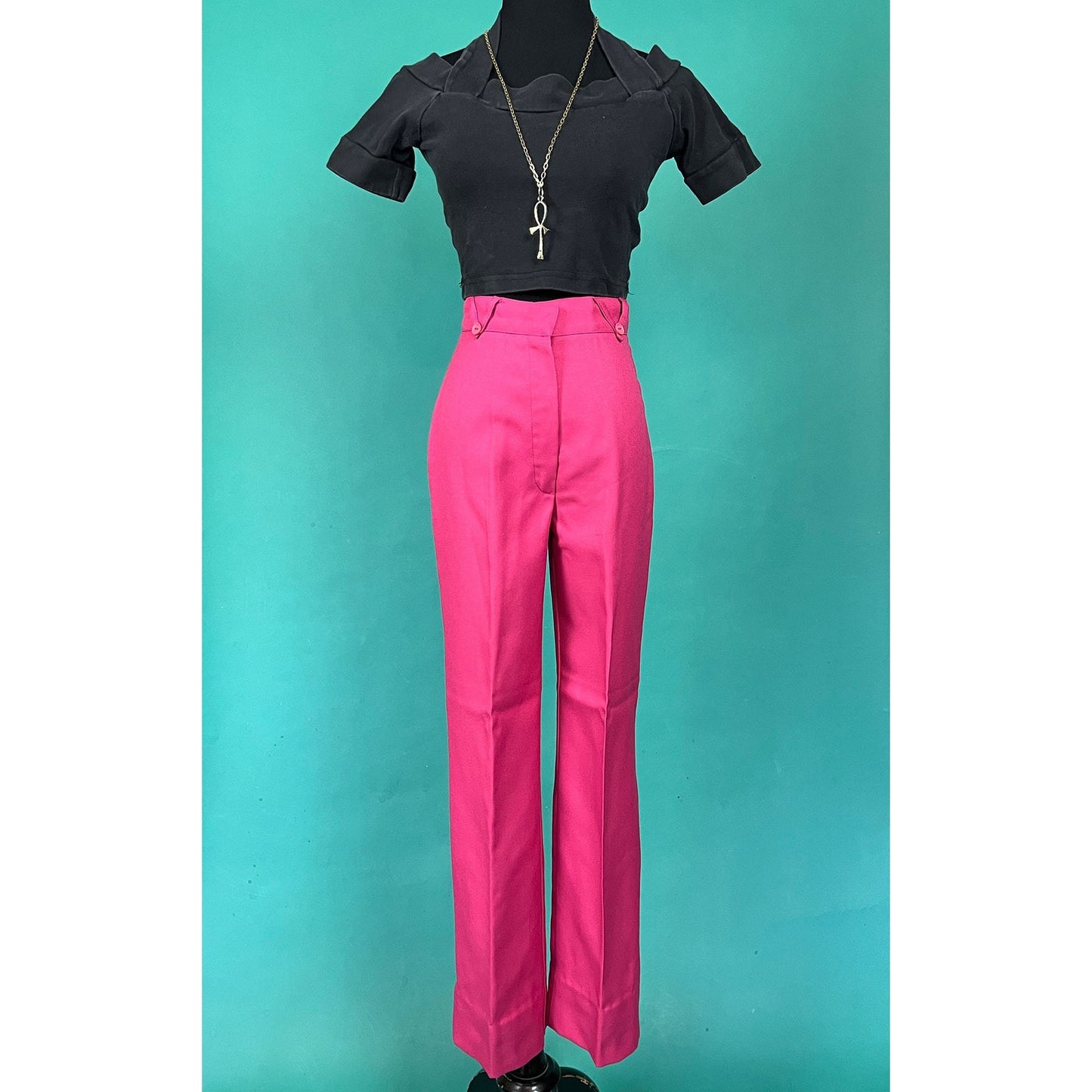 60s Hot Pink High Waist Pleat Triangle Belt Loop Dress Trouser pants size 7/8 XXS