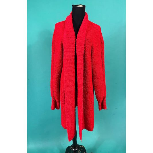 Vintage 80s Long Cuff Batwing Red Black Knot Oversized Pocketed Side Effects Cardigan Sweater size Large