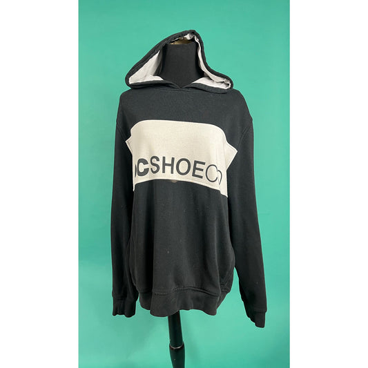 Vintage 90s DC Skate Company Big Stripe Black and White Graphic Skater Hoodie Sweater size Large