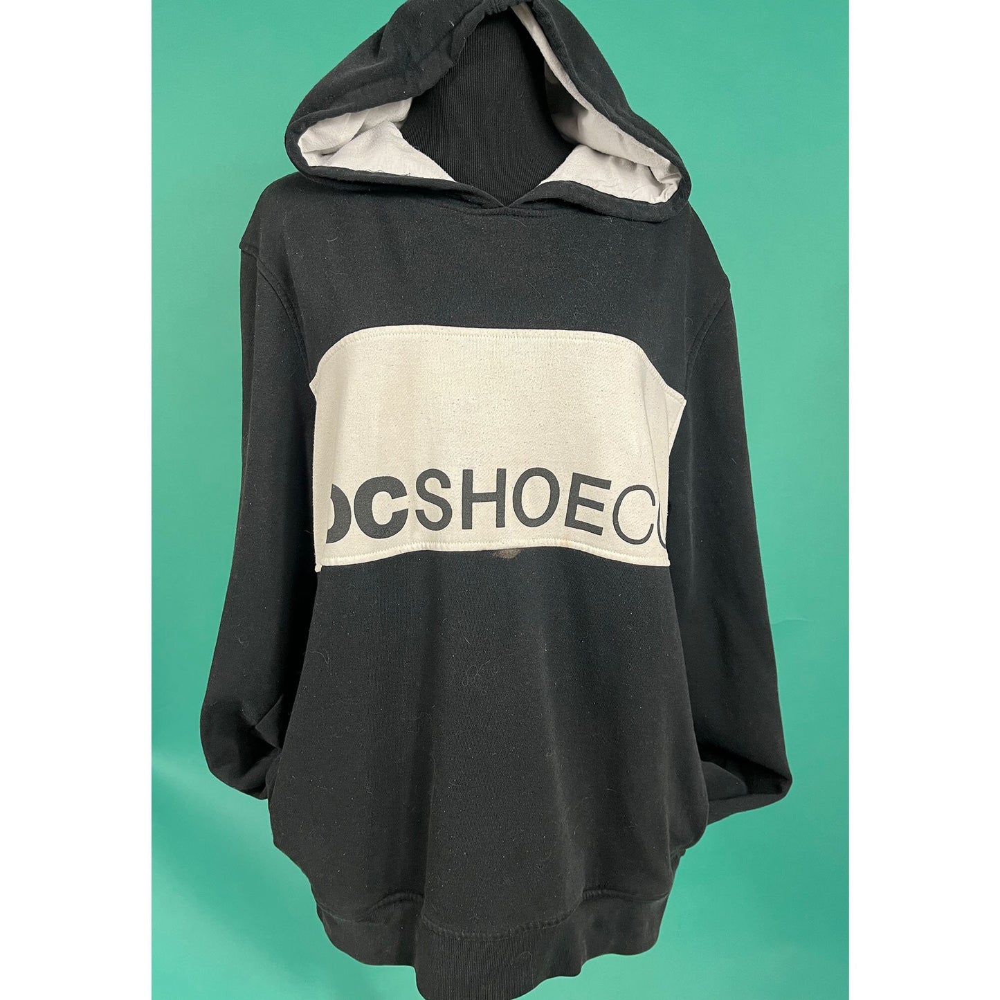 Vintage 90s DC Skate Company Big Stripe Black and White Graphic Skater Hoodie Sweater size Large