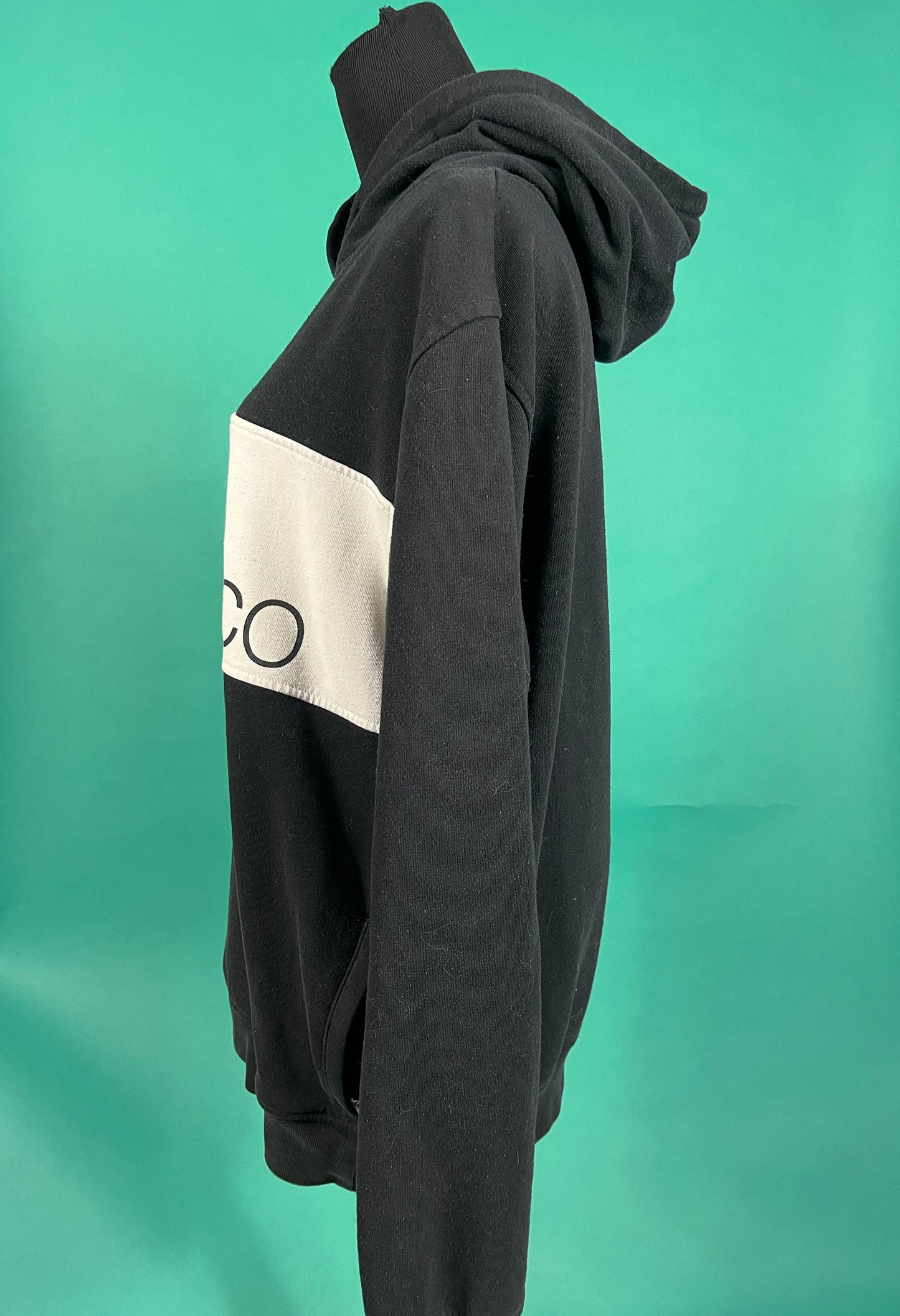 Vintage 90s DC Skate Company Big Stripe Black and White Graphic Skater Hoodie Sweater size Large
