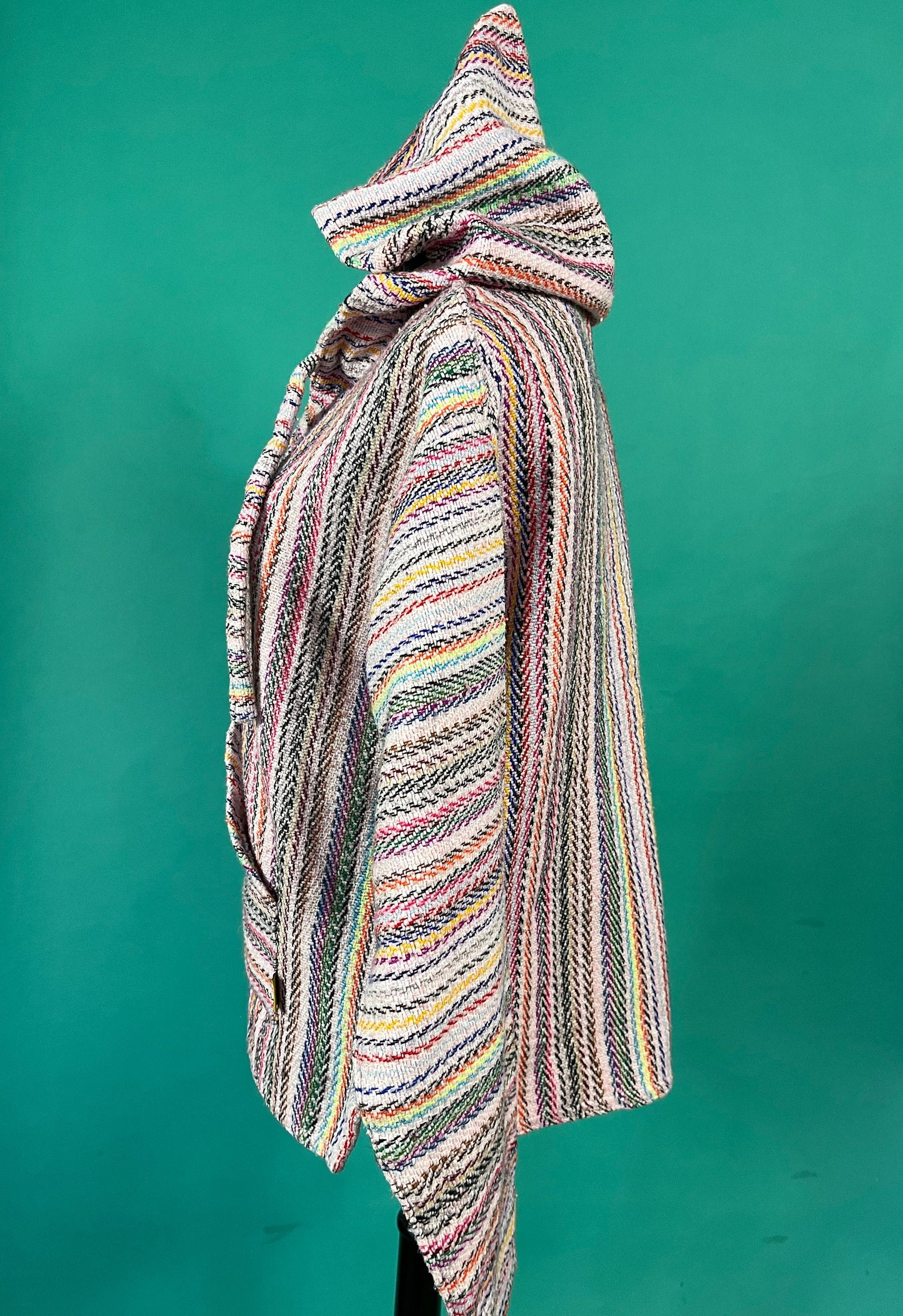 Vintage 90s Pastel Striped Surfer Mexican Blanket Pocketed Pullover Drawstring Hoodie size Medium