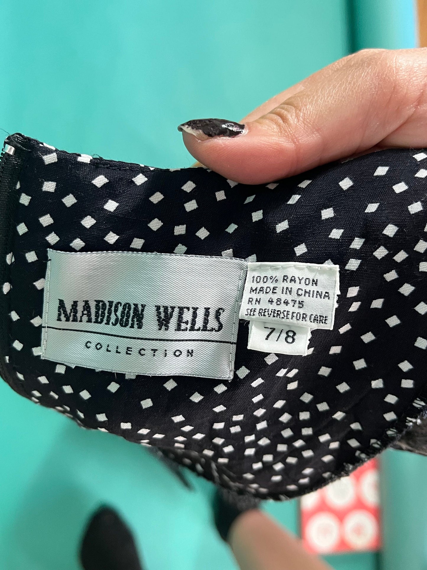 Vintage 90s Lace Applique Square Dot Pleated Skirt Belted Madison Wells Collection Dress size 7 8