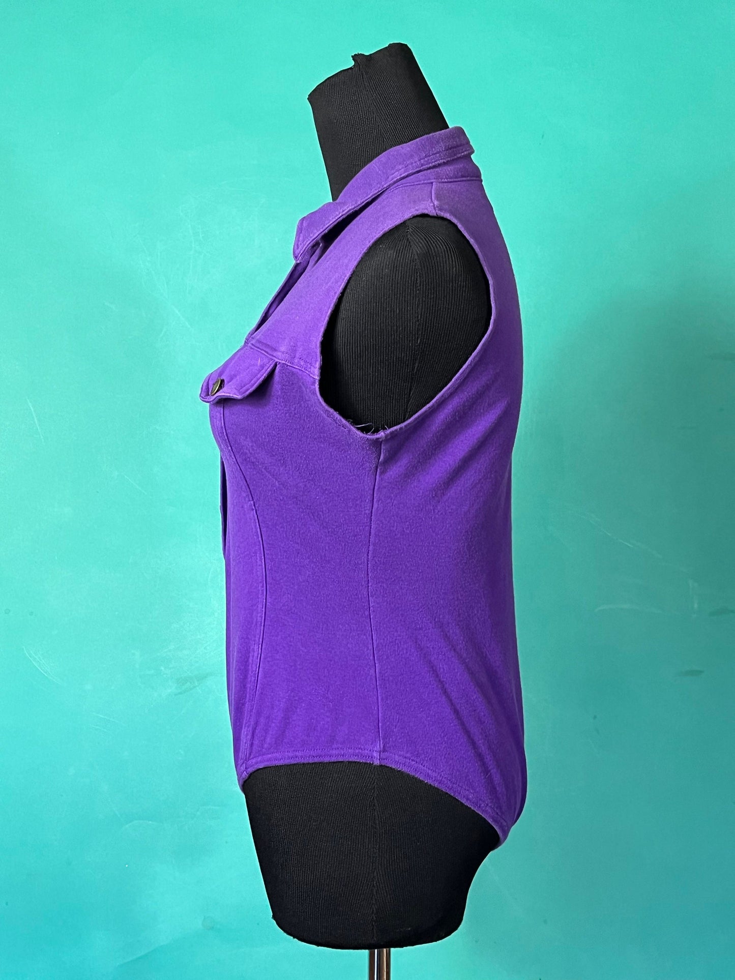 Vintage 90s Eggplant Purple Collared Front Pocket Button Up Sleeveless Cherry Stix Limited Bodysuit size Large