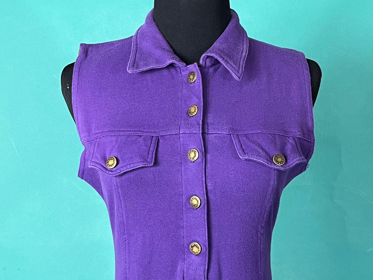 Vintage 90s Eggplant Purple Collared Front Pocket Button Up Sleeveless Cherry Stix Limited Bodysuit size Large