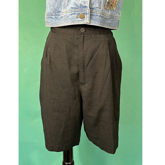 Vintage 90s Black High Waisted Pleat Fundamental Things Casual Pocketed Dress Shorts size 14