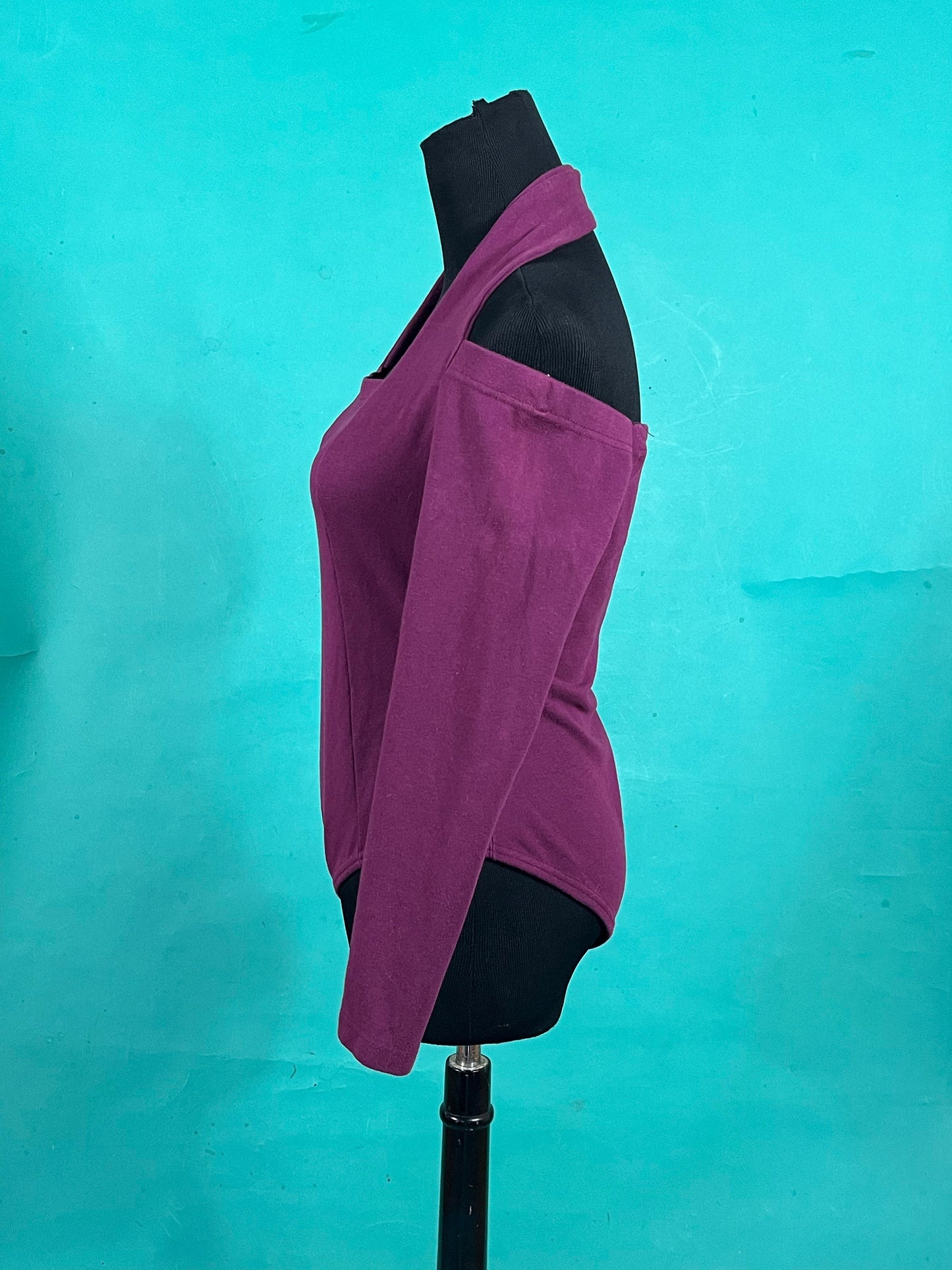 Vintage 90s Magenta Purple Halter Off The Shoulder Long Sleeve Cut Out Fitted Bodywear Bodysuit size Large