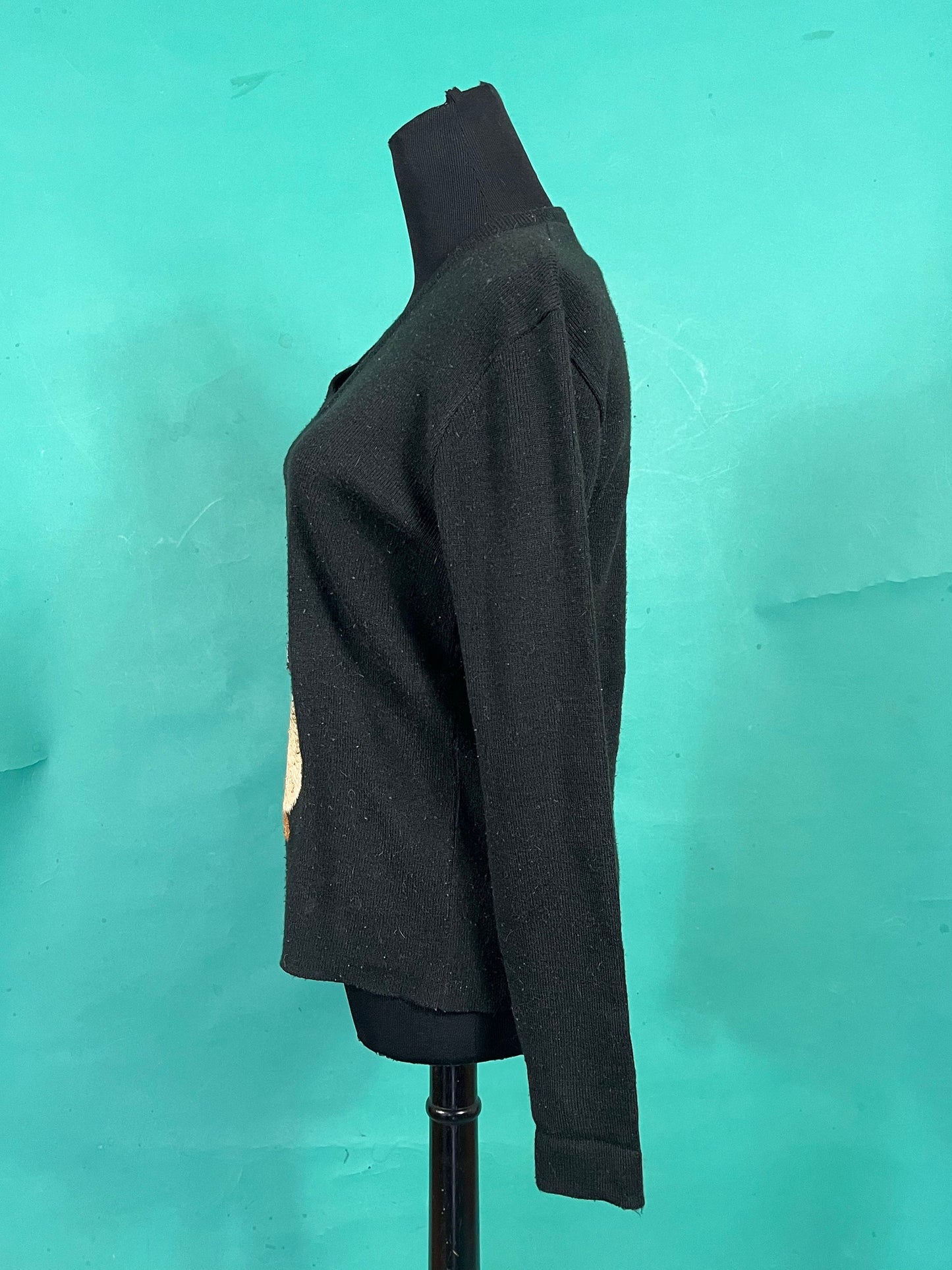 Vintage 60s Le Roy Knitwear Applique Embroidered Koala V Neck Pullover Sweatshirt size Large