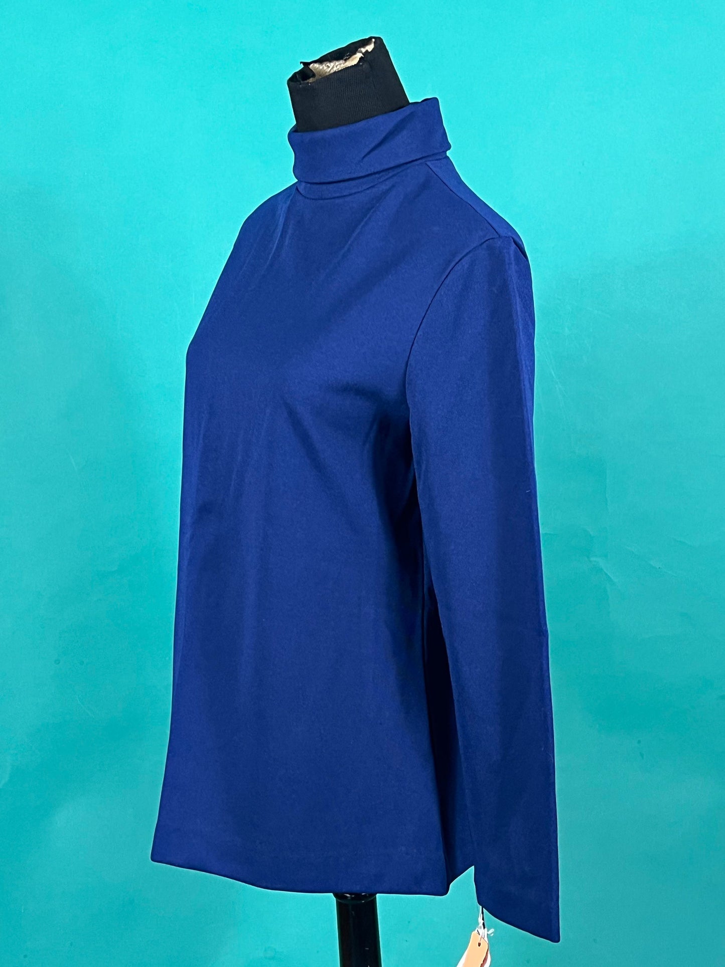 Vintage 70s Navy Polyester Russ Long Sleeve Deadstock Turtleneck Top size 14