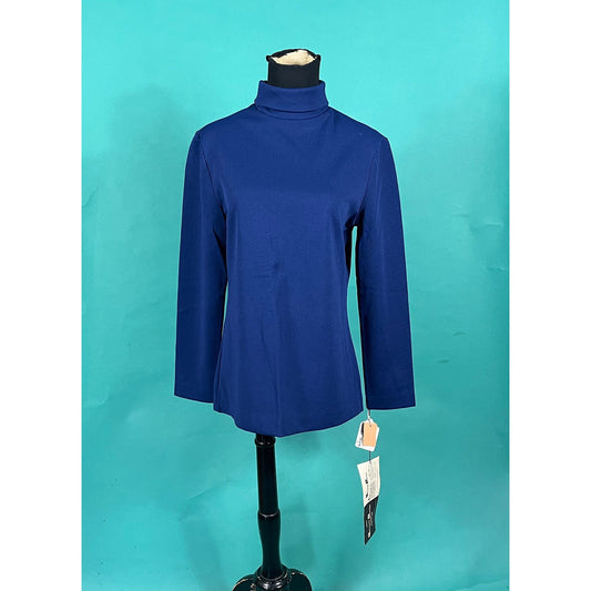 Vintage 70s Navy Polyester Russ Long Sleeve Deadstock Turtleneck Top size 14