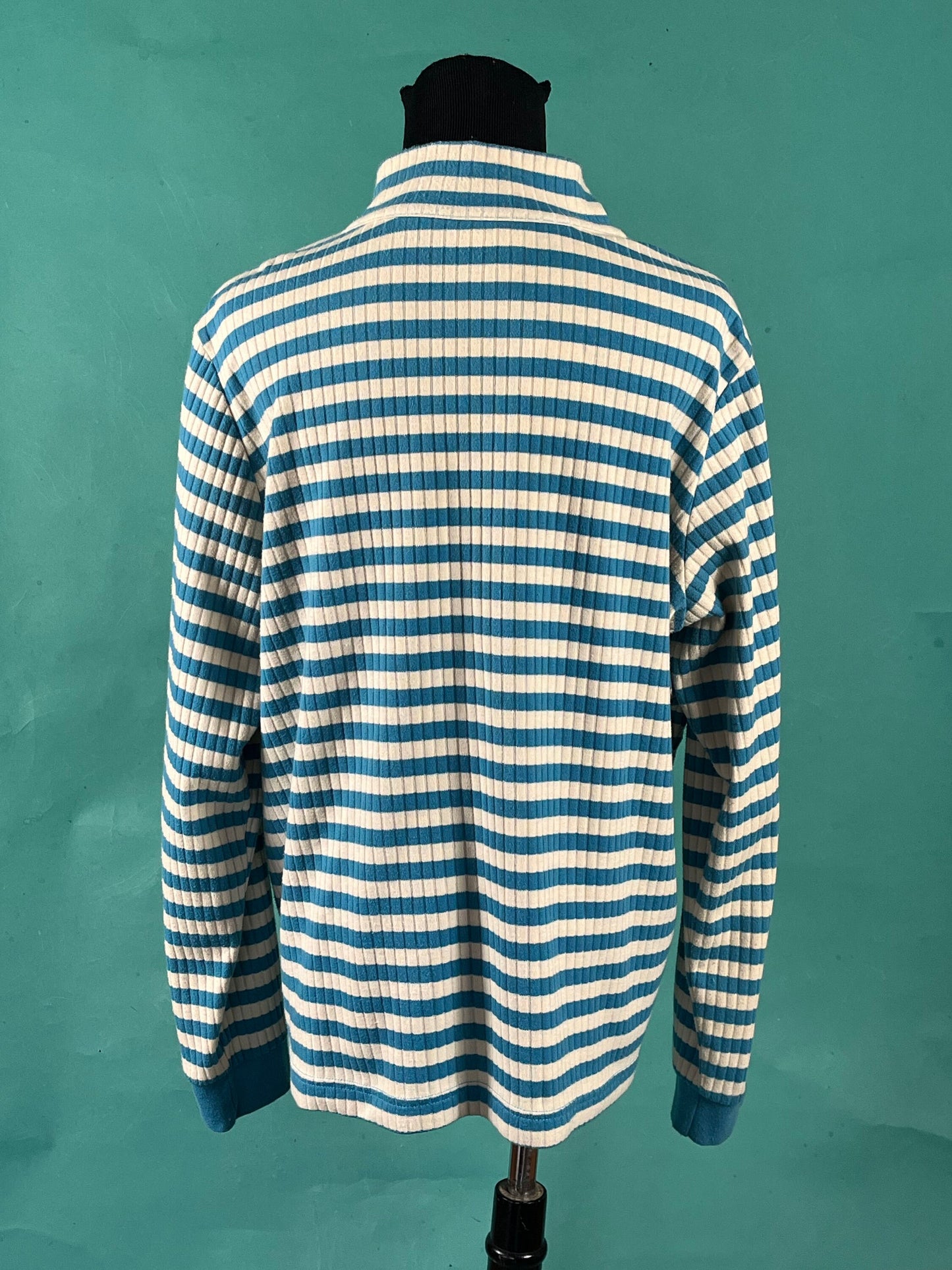 Vintage 90s Sky Blue and off White Ribbed Zip Up Mockneck Blair Long Sleeve Turtleneck size Large