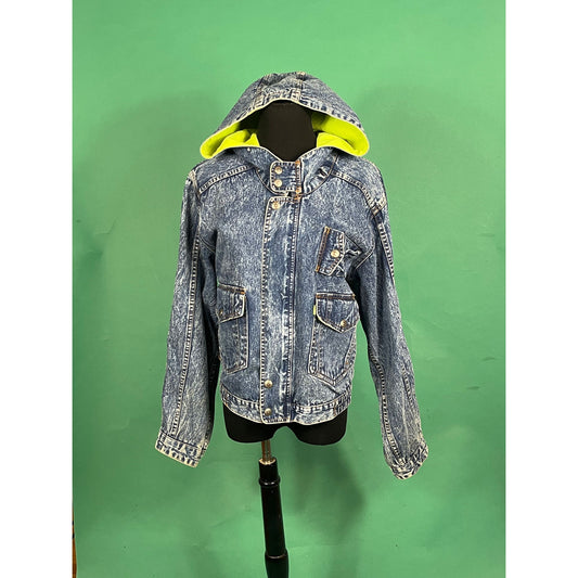 Vintage 80s Dark Acid Wash Levis Sport Jeans Pocketed Hooded Denim Jacket size Large
