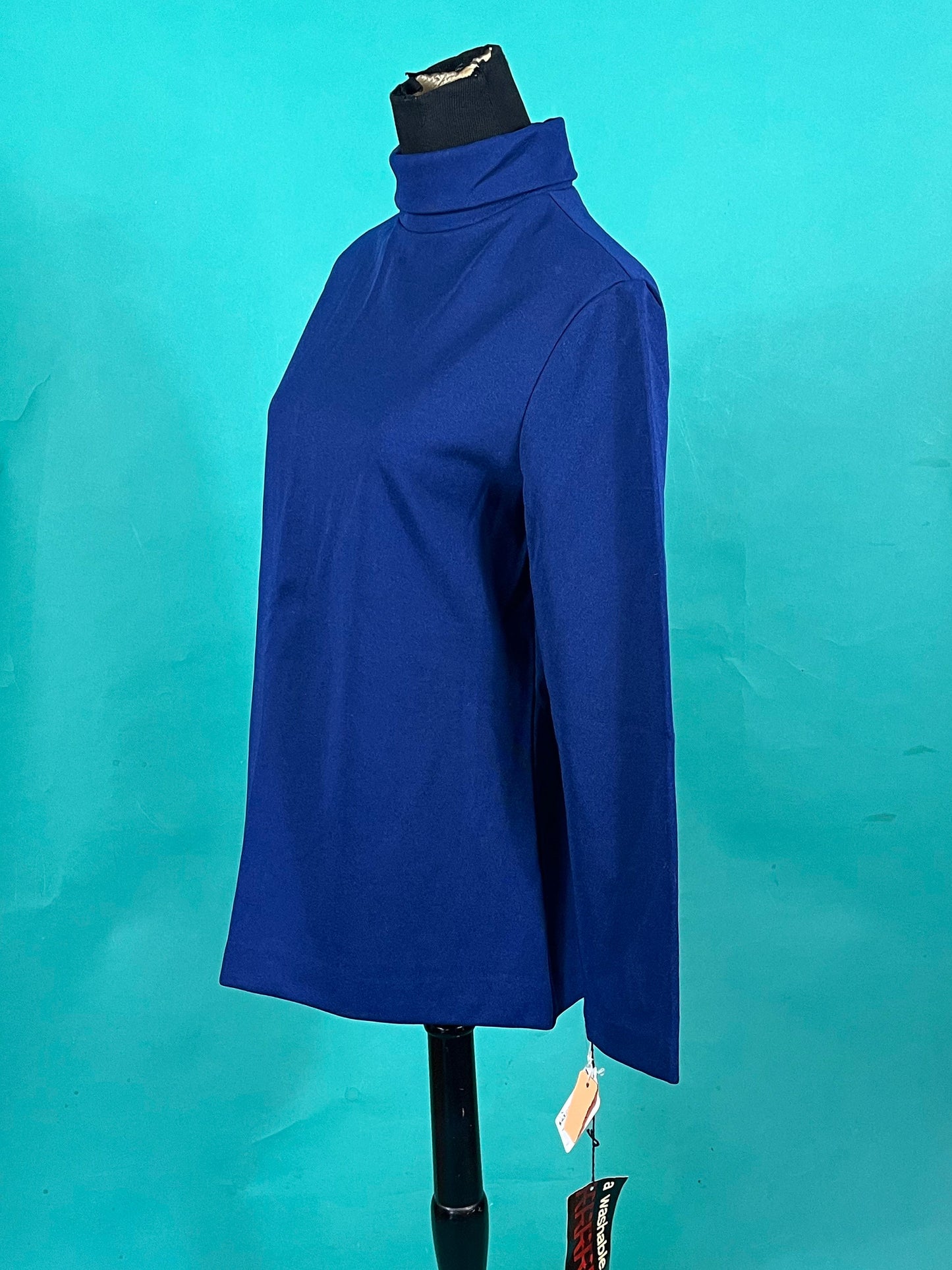 Vintage 70s Navy Polyester Russ Long Sleeve Deadstock Turtleneck Top size 14