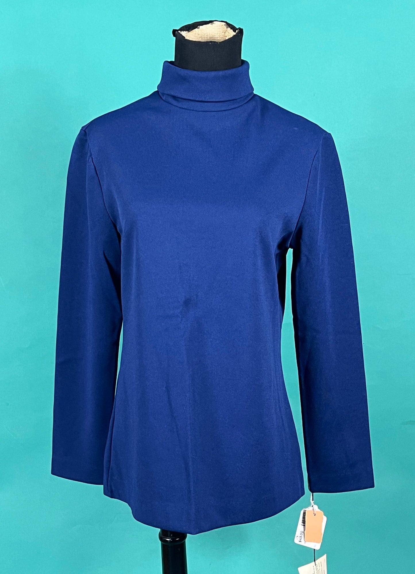 Vintage 70s Navy Polyester Russ Long Sleeve Deadstock Turtleneck Top size 14