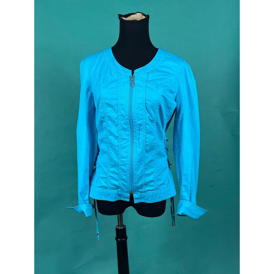 Vintage Y2k Sky Blue Side Corset Lace Up Ruched Long Sleeve Zip Up Conrad C Collection Top size 10