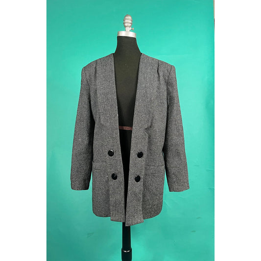 Vintage 80s Peppered Long Collared Double Breasted Pocketed Sasson Blazer Jacket size 14