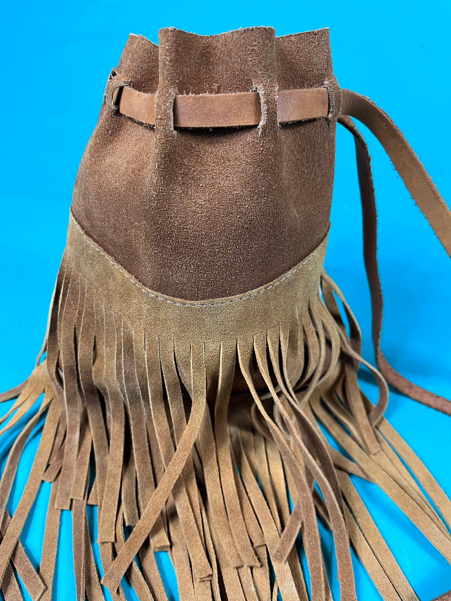 Vintage 90s Rust Suede Tassel Crossbody Bucket Pouch Purse