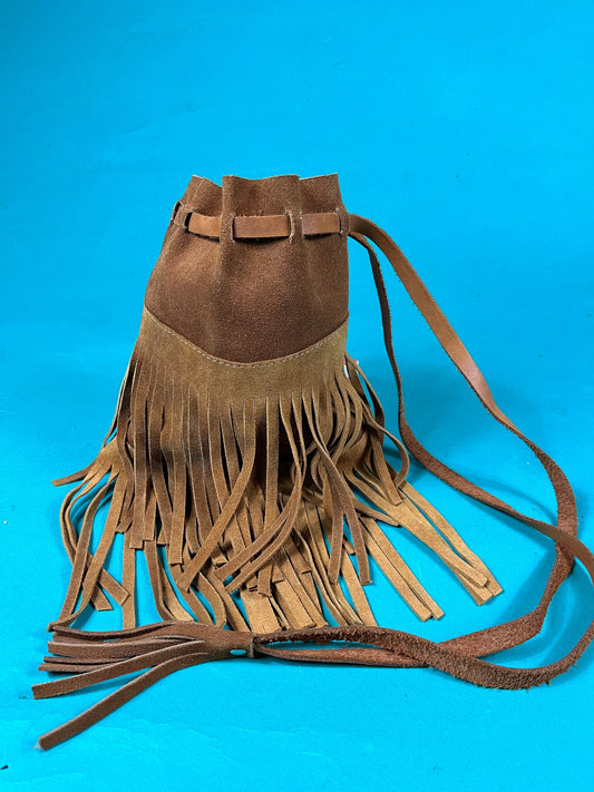 Vintage 90s Rust Suede Tassel Crossbody Bucket Pouch Purse