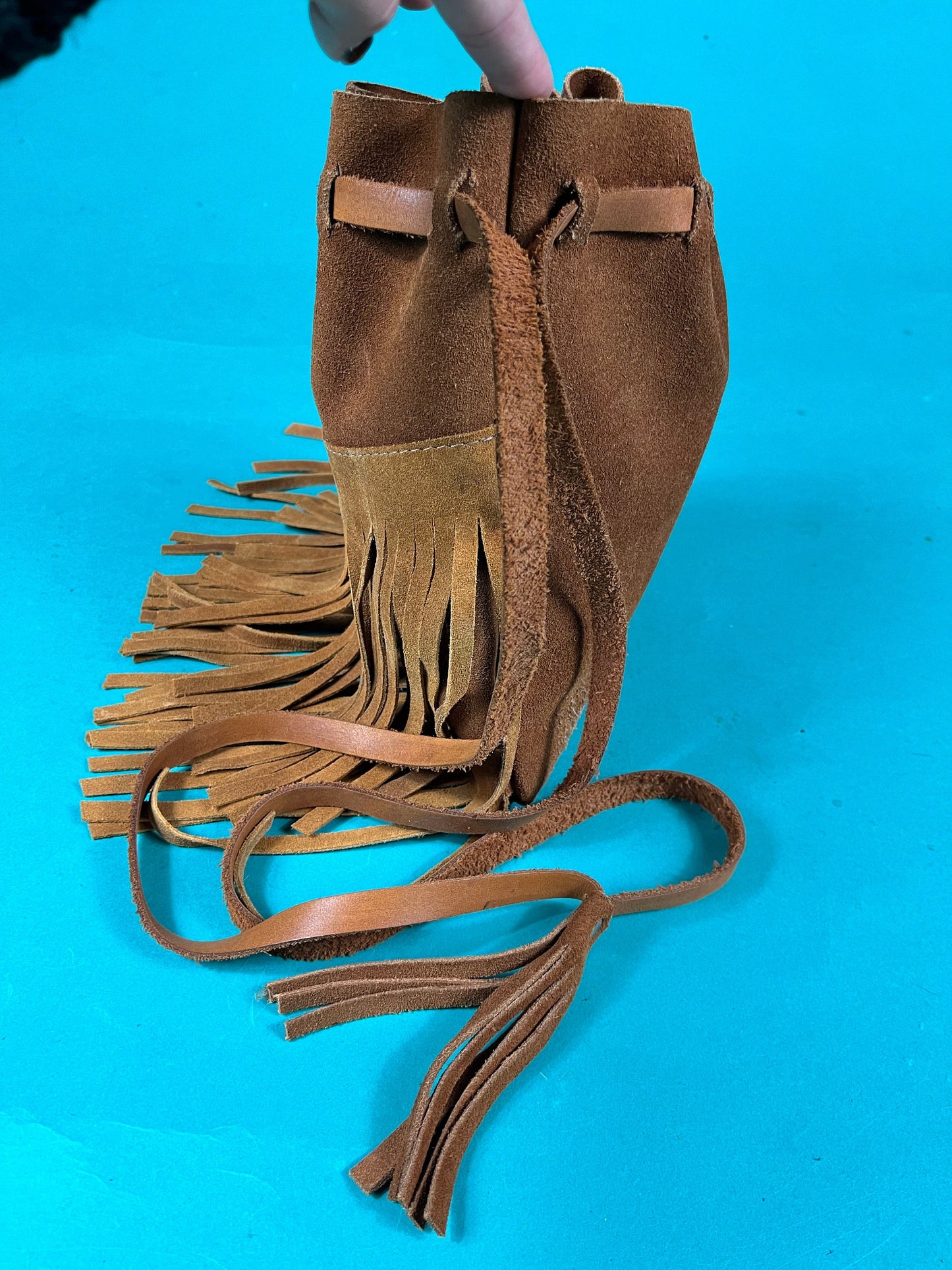 Vintage 90s Rust Suede Tassel Crossbody Bucket Pouch Purse