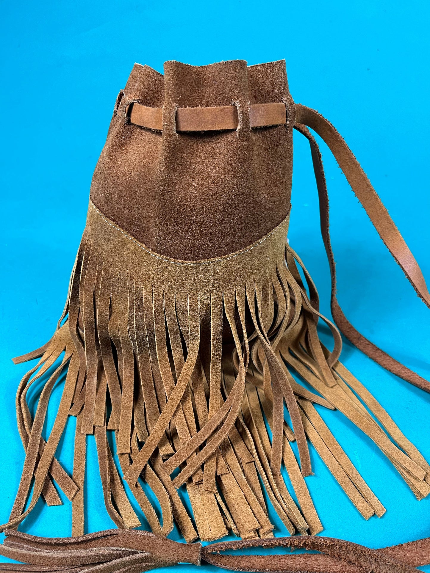Vintage 90s Rust Suede Tassel Crossbody Bucket Pouch Purse