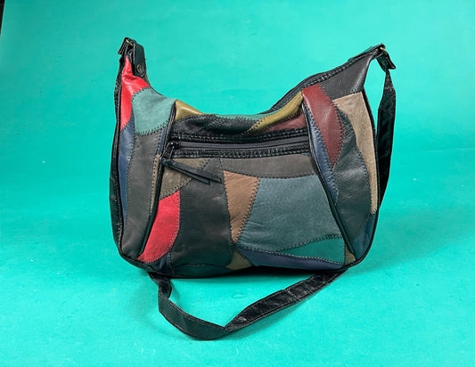 Vintage 90s Colorful Leather Patchwork Shoulder Purse
