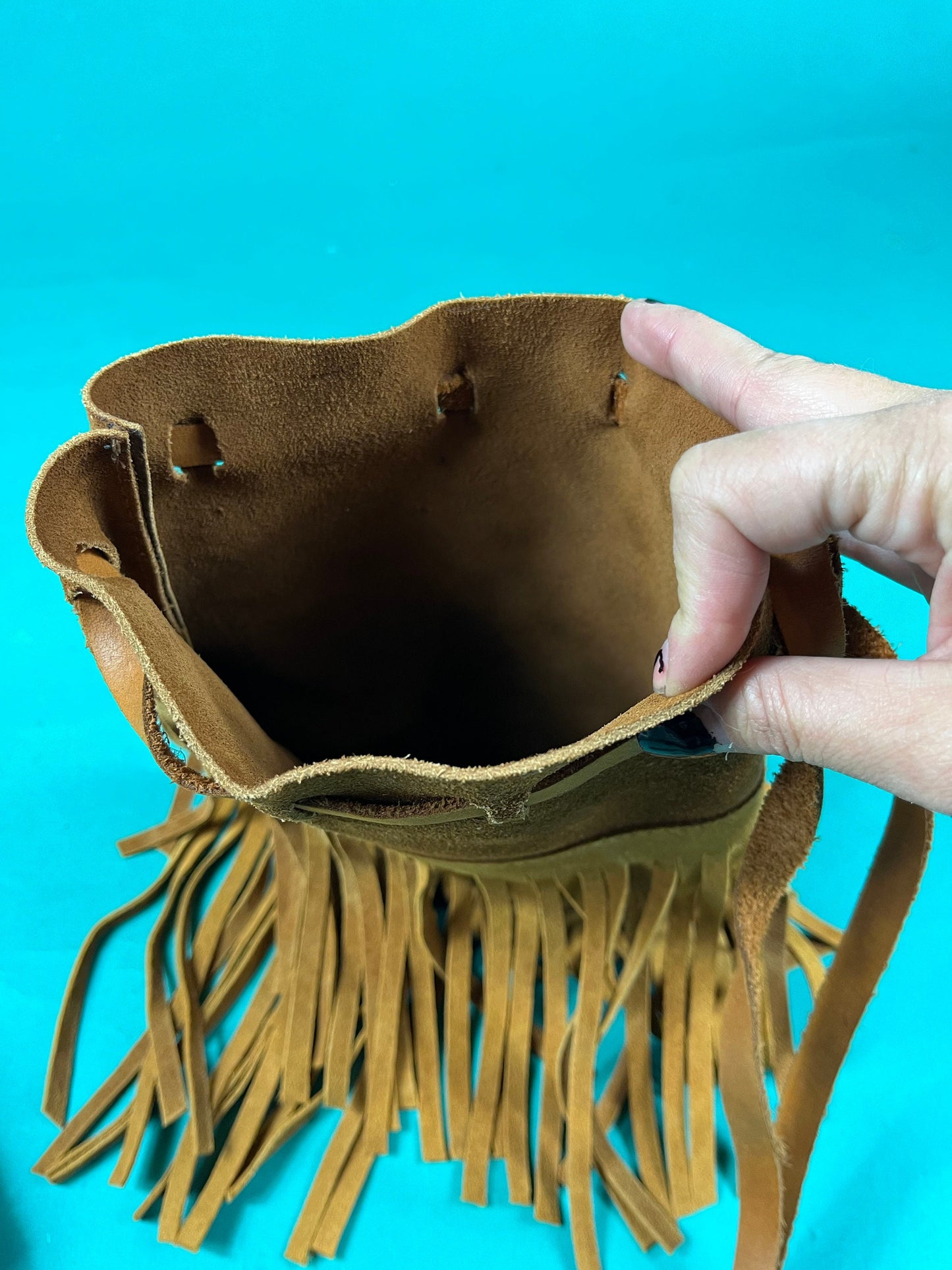Vintage 90s Rust Suede Tassel Crossbody Bucket Pouch Purse