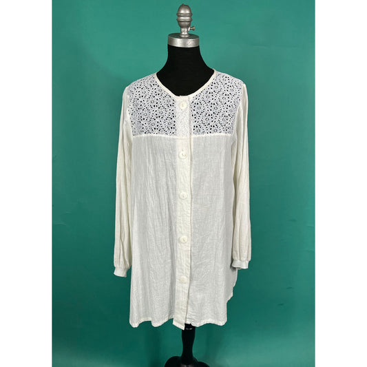 Vintage 70s White Lace Collar Long Sleeve Prairie Cottage Core Dotti Tunic Dress  size Medium