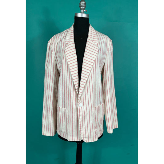 Vintage 80s Red and Cream Pinstriped Pocketed Bordeaux Pacific Blazer Jacket size Medium
